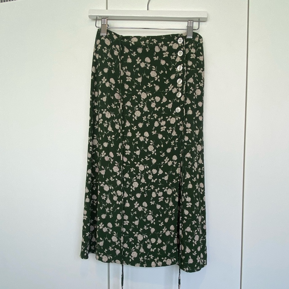 Rouje Paris green and cream floral skirt size 34